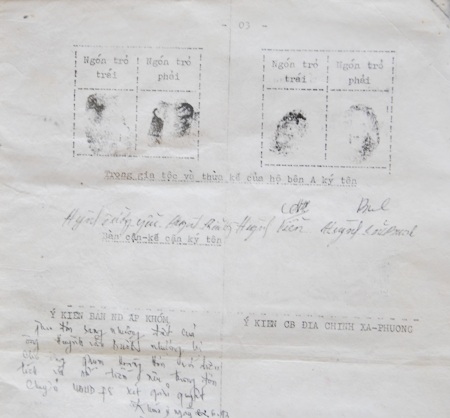 Theo ông Viễn, chữ ký và dấu vân tay trong giấy tờ này là cắt ghép.