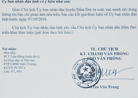 Công Văn chỉ đạo kiểm tra, xử lý của UBND tỉnh Cà Mau.