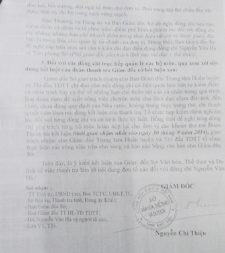Giám đốc Sở VH-TT&DL Bạc Liêu Nguyễn Chí Thiện kết luận xử lý sai phạm tại Trung tâm HL&TĐTDTT Bạc Liêu được cho là quá... nhẹ tay.