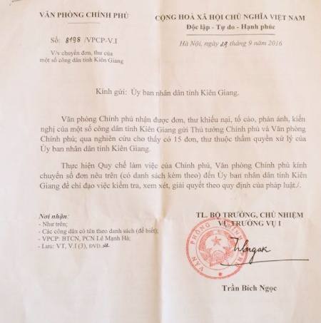 Văn phòng Chính phủ đề nghị UBND tỉnh Kiên Giang giải quyết khiếu nại của công dân - 3 Văn phòng Chính phủ đề nghị UBND tỉnh Kiên Giang giải quyết khiếu nại của công dân - 3