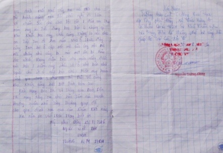 Đơn xin giúp đỡ của gia đình em Thoa.