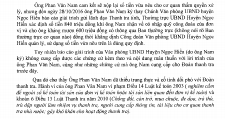 Truy nguồn hơn 800 triệu được Phó văn phòng huyện bỏ ngoài sổ sách mua xe biếu “sếp” - 2
Thanh tra Nhà nước tỉnh Cà Mau nhận định, hành vi của ông Phan Văn Nam - Phó chánh Văn phòng UBND huyện là thiếu trung thực, cố tình “làm khó” cơ quan thanh tra.