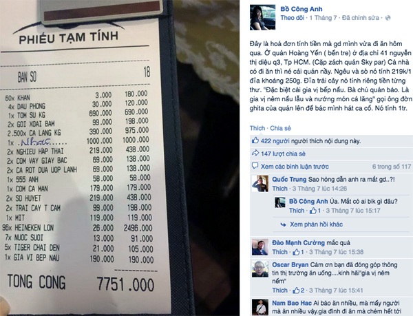 "Chặt chém" bá đạo: Tính thêm cả tiền gia vị chế biến - 1 Một gia đình đi ăn bị nhà hàng tính thêm tiền gia vị bếp nấu