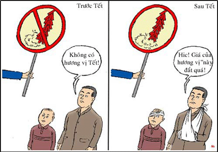 Chuyện về "điều ước Hà Nội" và chuyện “những người thích ầm ĩ” - 4 Dành cho những ai còn ham đốt pháo (biếm họa, nguồn: 24h.com)