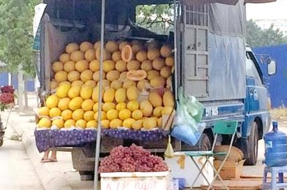 Dân Việt ăn 60 tấn dưa lưới vàng Trung Quốc mỗi ngày - 1 Dưa lưới vàng Trung Quốc đang được bày bán la liệt trên đường
phố Hà Nội