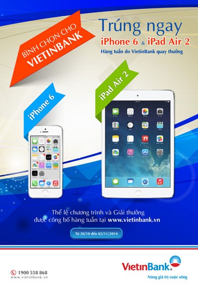 Bình chọn VietinBank để có cơ hội nhận iPhone 6, iPad Air 2 - 1 Nội dung bình chọn:
