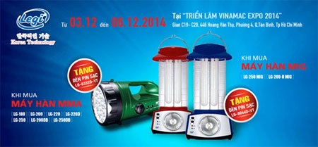 Máy hàn điện tử LEGI tham dự Vinamac Expo 2014 - 2 Chương trình khuyến mãi của thương hiệu máy hàn điện tử LEGI
tại Vinamac Expo 2014
