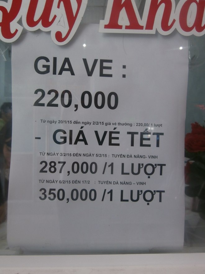 Đủ kiểu “biện minh” để chây ỳ giảm giá cước vận tải! - 1 Giá vé tuyến Đà Nẵng - Vinh cận Tết và sau Tết.