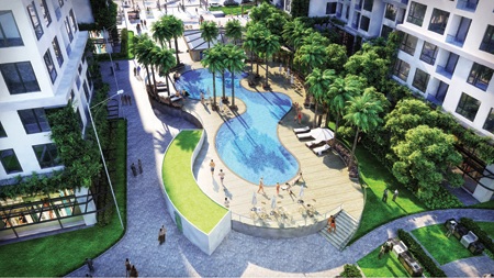 Bể bơi ngoài trời nhìn từ trên xuống
