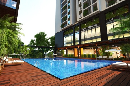 Góc sân vườn khu tổ hợp căn hộ tầng 1, Five Star Garden