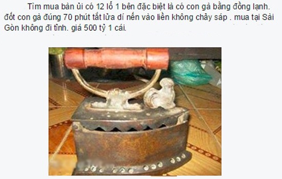 "Cơn sốt" săn lùng “bàn là con gà” giá hàng trăm tỷ đồng - 2 Một tin rao cần mua chiếc bàn là có con gà bằng đồng lạnh lên đến 500 tỷ đồng