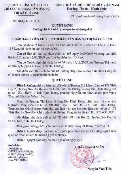 Nhiều khuất tất trong việc quyết định cưỡng chế thi hành án - 2 Nhiều khuất tất trong việc quyết định cưỡng chế thi hành án - 2