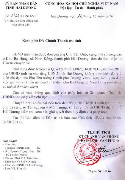 Hải Dương: Thanh tra tỉnh “làm ngơ” trước chỉ đạo của Chủ tịch tỉnh - 1 Hải Dương: Thanh tra tỉnh “làm ngơ” trước chỉ đạo của Chủ tịch tỉnh - 1