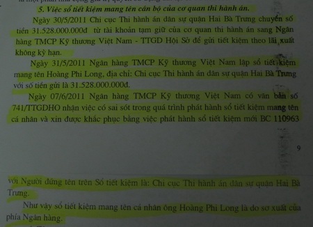 Bài 8: Vụ án 194 phố Huế: Lại "điệp khúc" đổ lỗi cho Techcombank - 1 Nội dung văn bản của ông Trịnh Ngọc Chung,