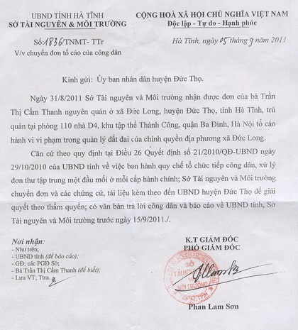 UBND huyện Đức Thọ chậm hồi âm Báo Dân trí - 1 UBND huyện Đức Thọ chậm hồi âm Báo Dân trí - 1