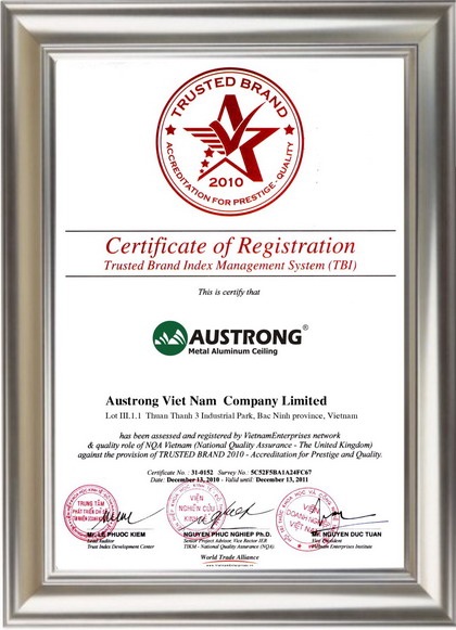 Trần nhôm & Lam chắn nắng Austrong đạt được chứng nhận “Trusted Brand” - 2 Trần nhôm & Lam chắn nắng Austrong đạt được chứng nhận “Trusted Brand” - 2