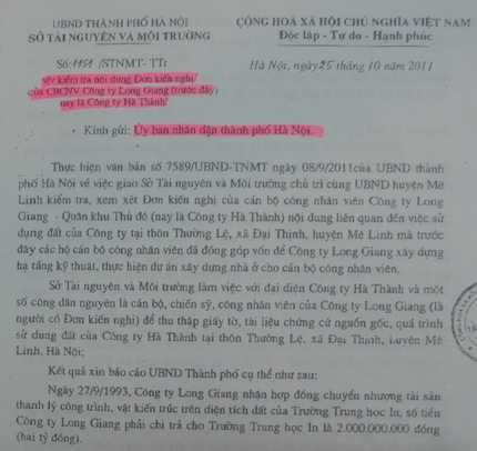 Kiến nghị dừng thi công Dự án của Công ty Hà Thành tại Mê Linh - 2 Kiến nghị dừng thi công Dự án của Công ty Hà Thành tại Mê Linh - 2