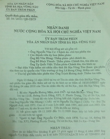 Xét xử lại “kỳ án” cố ý làm hư hỏng tài sản tại thị xã Bà Rịa - 1 Xét xử lại “kỳ án” cố ý làm hư hỏng tài sản tại thị xã Bà Rịa