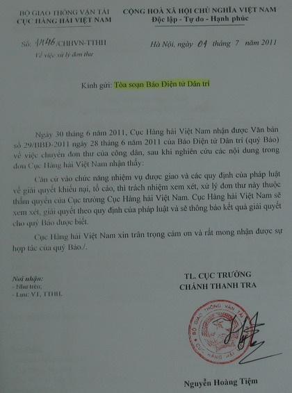 Cục Hàng hải Việt Nam chậm hồi âm vụ tố cáo tại Cảng vụ Vũng Tàu - 1 Cục Hàng hải Việt Nam chậm hồi âm vụ tố cáo tại Cảng vụ Vũng Tàu - 1