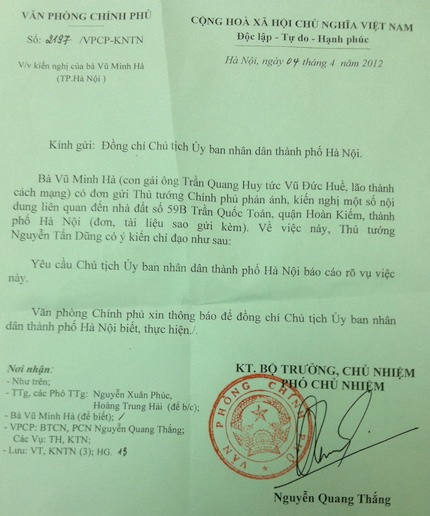 Thủ tướng yêu cầu Hà Nội báo cáo vụ bán biệt thự 59B Trần Quốc Toản - 1 Thủ tướng yêu cầu Hà Nội báo cáo vụ bán biệt thự 59B Trần Quốc Toản
