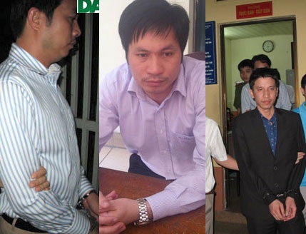 Truy nã gắt gao Chủ tịch HĐQT Muaban24 - 3 Huy (trái), Cường (giữa) và Hà đã bị tạm giam 4 tháng để phục vụ điều tra