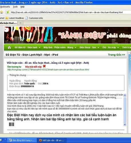 Làm bài luận thuê – một hình thức tiếp tay cho bằng giả - 1 Nhiều trang web quảng cáo làm khóa luận thuê