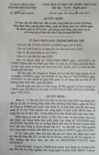 “Hạ màn” vụ “Kinh doanh công sản” tại 35 Điện Biên Phủ - 2 Quyết định thu hồi toàn bộ công trình tại số 35 Điện Biên Phủ