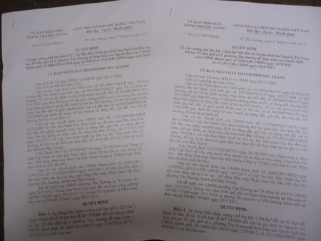 TP. Bắc Giang chưa giải quyết quyền lợi cho các hộ dân đã vội cưỡng chế - 2 Quyết định cưỡng chế số 2126 và 2127