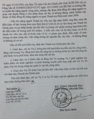 Thông báo kết quả xác minh của Thanh tra Chính phủ do ông Mai Quốc Bình ký