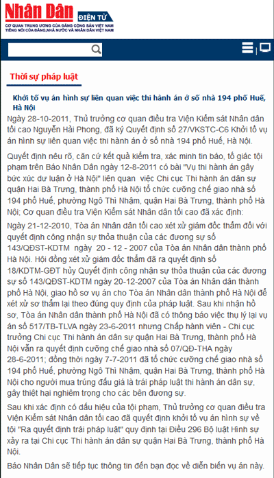 Bài 40: Báo Nhân dân, Công an Nhân dân vào cuộc, vụ án 194 phố Huế vẫn là "ẩn số" - 3 Báo Nhân dân có nhiều bài viết về vụ án 194 phố Huế