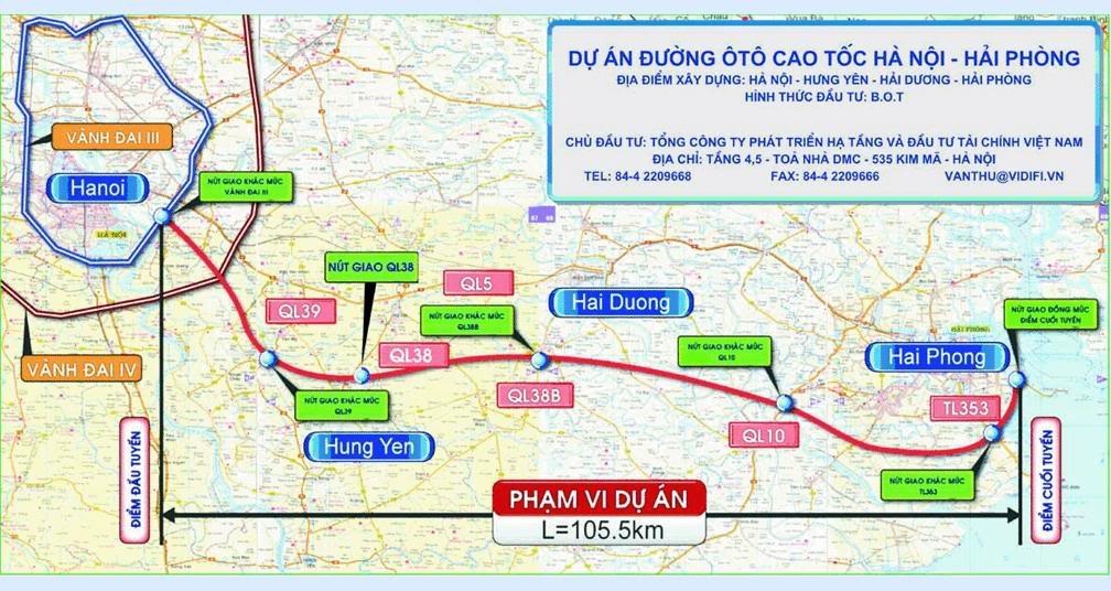 Thêm cơ chế, chính sách cho dự án cao tốc Hà Nội - Hải Phòng - 1 Sơ đồ cao tốc Hà Nội- Hải Phòng.