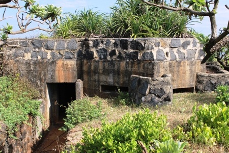 Một góc Cồn Cỏ, nhìn từ phía trên với hệ thống nhà công vụ nằm sát biển cùng với màu xanh của rừng