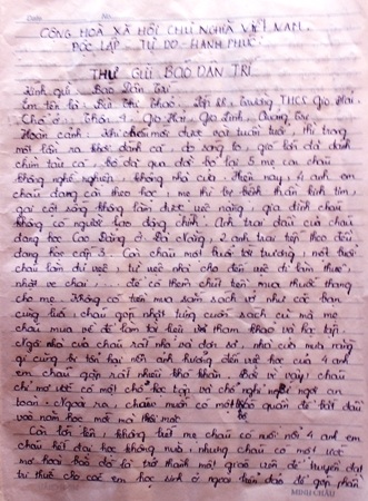 Bức thư đẫm nước mắt Thảo gửi báo Dân trí, kể về hoàn cảnh khó khăn của mấy mẹ con