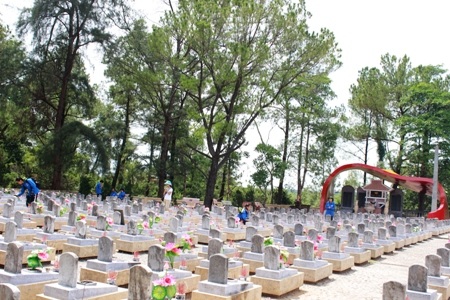 Đoàn tình nguyện Hành trình xanh dâng hương và vệ sinh phần mộ các liệt sĩ