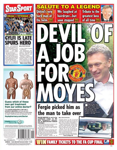 Truyền thông Anh ủng hộ Moyes kế nhiệm Ferguson