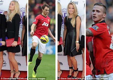 Helen Evans, vợ của trunng vệ Jonny, và Laura Christ (phải), bạn gái của Alex Buttner