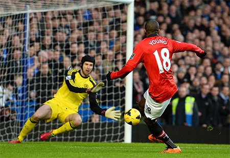 Cơ hội mở tỉ số đến với MU ngay ở phút thứ 3, nhưng Young không thắng nổi Cech