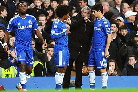Mourinho chỉ đạo chiến thuật với Oscar và Willian