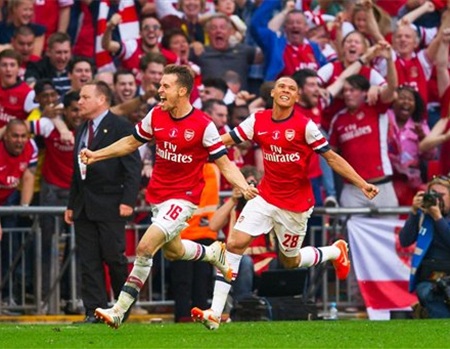 Niềm vui của Ramsey sau khi ghi bàn thắng quyết định