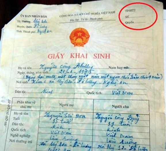 Nhiều giấy khai sinh tại xã của Công Phượng phải làm lại - 1 Giấy khai sinh bản gốc
không có số và quyển