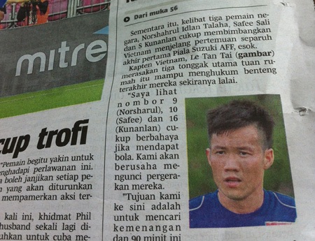 Hình ảnh của Tấn Tài trên báo Malaysia