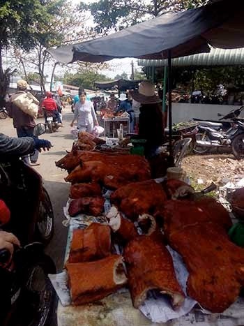 Hãi hùng với “lộc sơn thần”! - 1 “Lộc sơn thần” có nguồn gốc từ heo chết được bán dưới chân
núi Chứa Chan. Ảnh: T.DŨNG