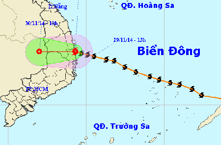 Bão số 4 đang đổ bộ vào Phú Yên gây mưa diện rộng - 1 Bão số 4 tiến sâu vào đất liền rồi suy yếu dần. (Ảnh: NCHMF)