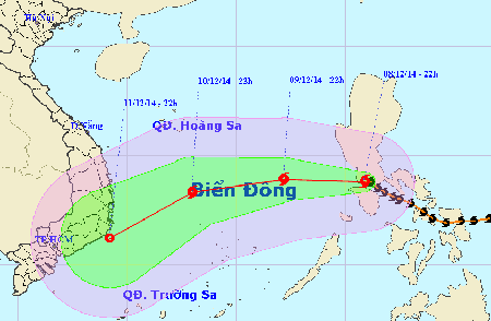 Siêu bão diễn biến phức tạp, có thể quét dọc ven biển Nam Trung Bộ - 1 Bão Hagupit còn diễn biến bất thường. (Ảnh NCHMF)