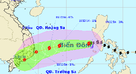 Bão vào biển Đông, chiều nay không khí lạnh tăng cường - 1 Bão suy yếu thành áp thấp nhiệt đới khi vào biển Đông. (Ảnh: NCHMF)