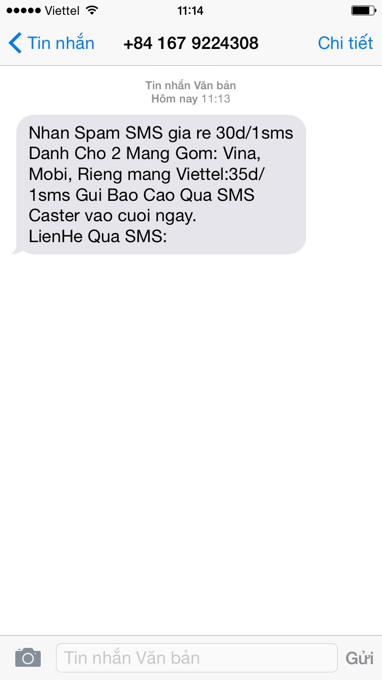 Quảng cáo spam SMS liên mạng giá rẻ của đầu nậu. (Ảnh: TT)