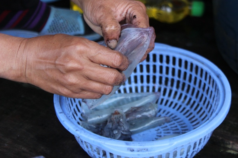 Đến Vũng Áng thưởng thức món mực "nhảy" - 9 Sơ chế món gỏi mực