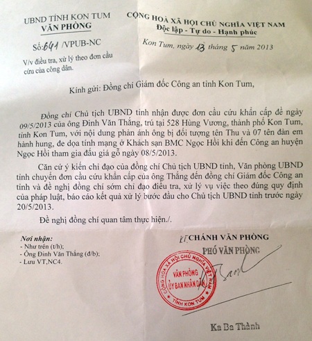 Văn bản của UBND tỉnh Kon Tum