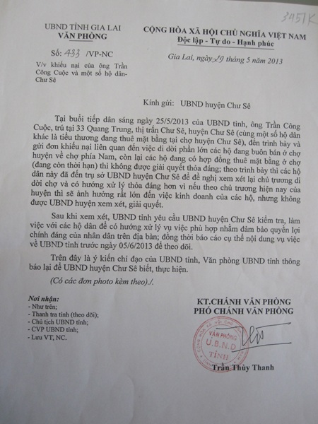 UBND tỉnh Gia Lai yêu cầu huyện báo cáo sự việc trước ngày 5/6