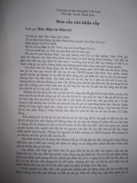 Đơn kêu cứu của gia đình ông A